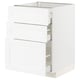 A white METOD kitchen cabinet with three drawers in a modern design.