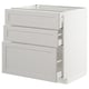 Modern white kitchen unit with three drawers, light grey, bevelled edges, sturdy design.