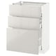 White, modern kitchen cabinet with three drawers and sleek pull-out design.