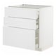 White METOD kitchen unit with three drawers, modern design.