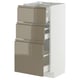 Modern white METOD kitchen cabinet with 3 dark brown glossy drawers, sleek handles.