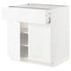 White METOD kitchen cabinet with drawers and shelves.