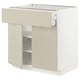 Ikea METOD kitchen cabinet in beige with 1 drawer and 3 shelves.