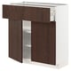 Modern kitchen unit, white & dark brown. Drawers & shelves, sleek design.
