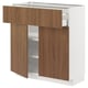 Modern kitchen unit with wood grain effect doors and white frame, featuring three shelves and one drawer.