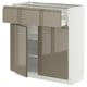 Modern kitchen unit: METOD with voxtorp dark grey-brown gloss doors, integrated handles. Drawer with shelves.