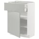 White METOD kitchen unit, sleek light grey, modern design with open shelf and drawer.