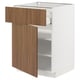 METOD kitchen cabinet, white and walnut, rectangular with one open shelf and one half-open drawer.