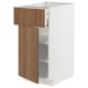 METOD kitchen unit: white with walnut doors, medium wood grain texture, rectangular shape, wooden handles, modern design.