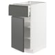 Modern kitchen cabinet, white & grey, square, sleek design with integrated handles & adjustable shelves.