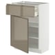 White ikea METOD kitchen unit with dark brown drawers and shelves.