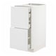 White kitchen cabinet, part of the METOD system, with two open drawers, a sleek design and smooth surfaces.