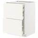 A white METOD kitchen cabinet with multiple drawers, featuring a sleek modern design.