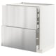 Modern stainless steel kitchen unit, tall and square, with open drawers and sleek design.
