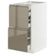Modern kitchen cabinet: METOD, white & metallic brown, sleek, metallic handles, 2 drawers.