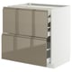 Modern kitchen cabinet, white and metallic grey-brown, glossy finish, sleek drawers with integrated handles.