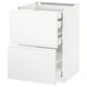 A white ikea METOD kitchen cabinet with integrated handles, featuring smooth-running drawers.