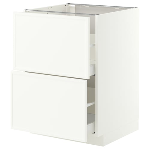 METOD / MAXIMERA Base cb 2 fronts/2 high drawers, white/Aspudden matt white, 60x60 cm
