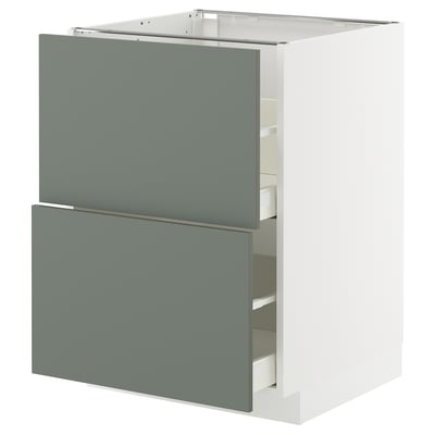 A METOD kitchen cabinet with two nickebo drawers in grey-green. It has a modern, rectangular design with smooth drawer fronts.