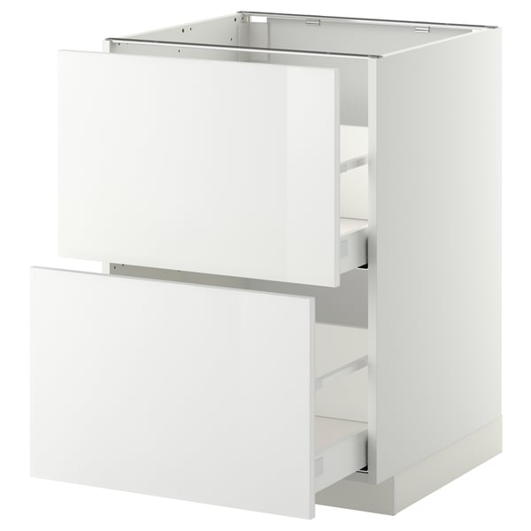 White ikea METOD kitchen cabinet with glossy drawers.