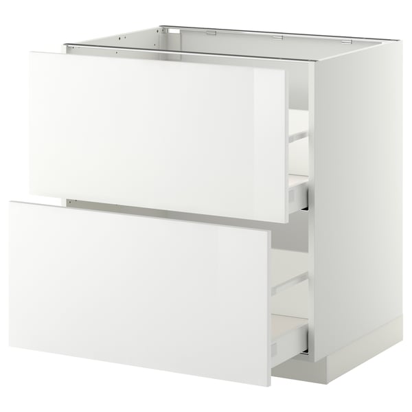 METOD white kitchen unit with high-gloss fronts, square shape, modern minimalist design.