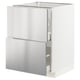Stainless steel METOD kitchen cabinet with open drawers.