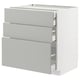 Modern three-drawer METOD cabinet in light grey with sleek design.