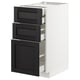 METOD kitchen unit: three black-stained ash drawers, modern design, white frame, smooth finish.