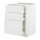 METOD kitchen cabinet in white with three drawners, sleek design, sturdy frame.