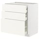 A white METOD kitchen unit with multiple drawers. The unit has a modern, minimalist design with smooth surfaces and sleek handles.