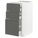 Modern kitchen cabinet with 3 dark grey drawers, white base, sleek handles.