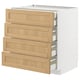 METOD kitchen cabinet with four light wooden drawers and white frame.