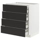 Modern kitchen cabinet, white with black drawers, sleek minimalist design, four drawers, sturdy and functional.