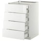 White METOD kitchen unit with four drawers, glossy finish, rectangular shape.