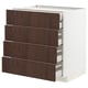 Dark brown wooden drawer unit with four drawers and white interior. Part of the METOD kitchen system.