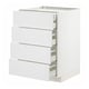 White METOD kitchen cabinet with four shallow drawers, crafted design. Sturdy, smooth drawers.