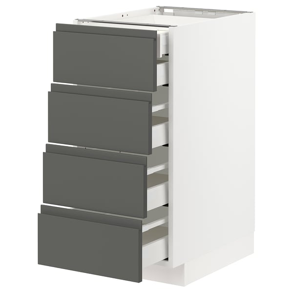 METOD kitchen unit with dark grey drawers and white base, modern sleek design.