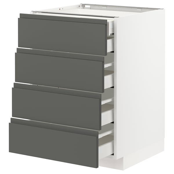 Modern METOD kitchen unit with four grey drawers, sleek design, and integrated handles.