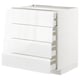 White ikea METOD kitchen cabinet with 4 drawers, glossy finish, rectangle shape, glossy handles.