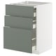 Modern grey-green kitchen cabinet, three drawers with slow-close feature.