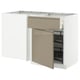 METOD kitchen unit in white & dark grey-brown. Semi-open with pull-out shelf. Modern, rectangular design with metallic handles.