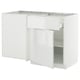 White modern kitchen cabinet, integrated handle, open shelf, high gloss.