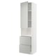 Modern white METOD kitchen cabinet with grey drawers and door.