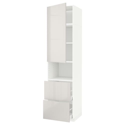 White METOD kitchen unit: glossy drawer and cabinet, modern design.