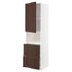 METOD kitchen unit, white with dark brown doors, tall, vertical with drawers and shelves.