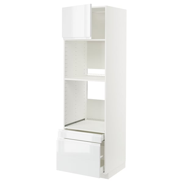 METOD kitchen unit in high gloss white with adjustable shelves and smooth-closing drawers.