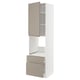 White METOD kitchen unit with grey-beige drawers and door, modern design.