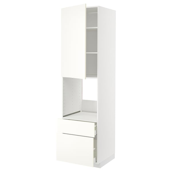 White METOD kitchen cabinet with three shelves and a drawer.