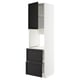 Ikea METOD white & black kitchen cabinet with drawers, open door, ample storage. Dark & white contrast.