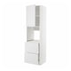 A white METOD kitchen cabinet with open doors and adjustable shelves, displaying its inner storage compartments.